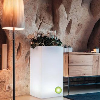 Monacis Maceta Cuadrada Luminosa 40x40 H 80 Mod. Cube Led Luz Verde