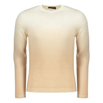 Moorer Round-neck Knitwear, male, Beige, Size: 2XL Ribbed Wool Blend T-shirt with Faded Dye
