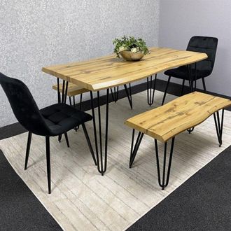 Kosy Koala Brown Wooden Dining Table with 2 Black Chairs and 2 Benches - Dining Kitchen Room Furniture