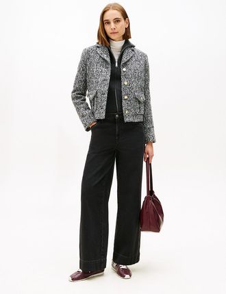 Tommy Hilfiger Womens High-Rise Wide Leg Trouser Jean - Black - 10