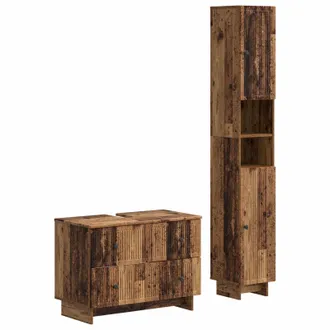 vidaXL Juego De Gabinete De Ba&ntilde;o De 2 Piezas Ede Madera Envejecida Vidaxl