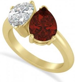 Allurez Pear/Pear Diamond & Garnet Toi et Moi Ring 14k Yellow Gold (4.00ct)