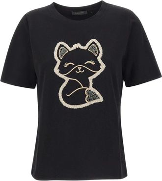 Elena Miro Fox Logo T-Shirt - Dames - T-shirts - Zwart - M - Katoen - Tops