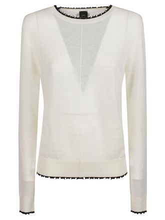 Pinko Round Neck Sweater with Sheer Panels and Black Trim
