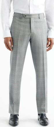 Zanella Parker Flat Front Plaid Wool Dress Pants in Stone at Nordstrom, Size 34