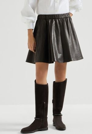 Brunello Cucinelli Polished nappa leather mini circle skirt in Coffee at Nordstrom, Size 38