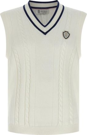 Brunello Cucinelli Truien & Vesten, Heren, Wit, L, Katoen, Gebreid katoenen vest met vlechtpatroon