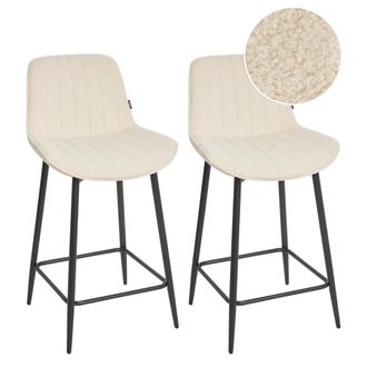 Beliani Conjunto De 2 Sillas De Bar De Boucl&eacute; Patas De Acero Negro Sin Reposabrazos Comedor Beige Claro Dubrovnik