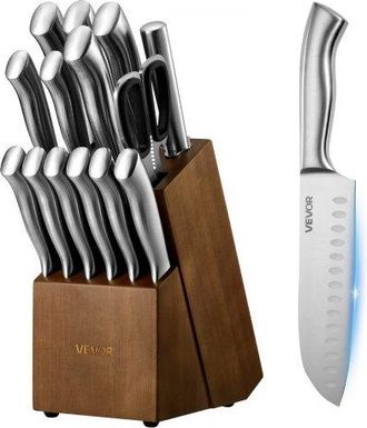 OEM Juego De Cuchillos De Cocina, Con Bloque De Madera Y Afilador, Con Cuchillos Afilados De Acero Inoxidable De Alto Carbono, Con Mango Ergon&oacute;mico, 15 Pi