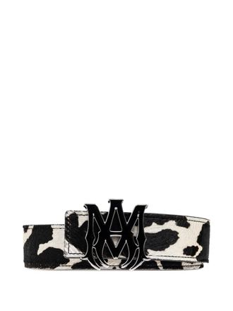 Amiri logo cow print belt - White