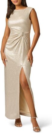 Adrianna Papell Drape Waist Metallic Sleeveless Gown in Light Gold at Nordstrom, Size 16