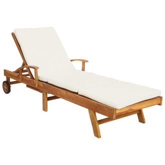 vidaXL Tumbona Con Coj&iacute;n Madera De Teca Maciza Marr&oacute;n Y Crema Vidaxl