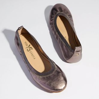 Yosi Samra Samara Foldable Ballet Flat in Pewter Leather