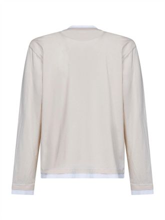 Prada Mens Long-Sleeved Cotton T-Shirt Beige T-Shirts And Polos