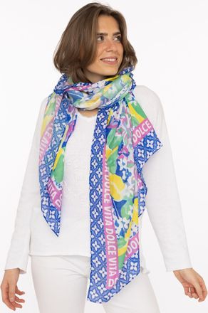 Zwillingsherz Schal ZWILLINGSHERZ Zitronen Mosaik, Damen, royalblau, Web, Obermaterial: 100% Polyester, Modet&uuml;cher Schal, farbenfrohes Muster mit Zitronen, Schriftz