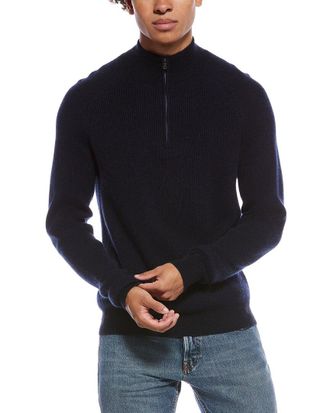 Amicale Cashmere Two-Tone Plaited Rib Cashmere 1/4-Zip Sweater