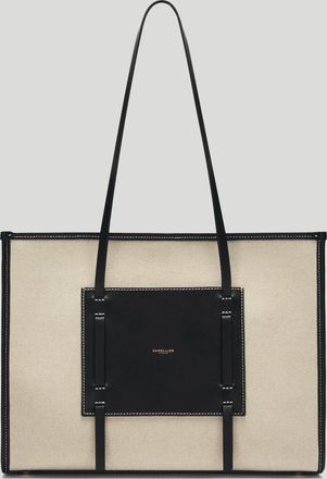DeMellier The Capri in Salt & Pepper Canvas Black Smooth Leather Shoulder bag