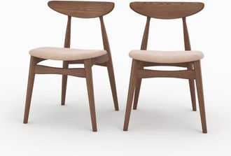 Rendez-Vous D&eacute;co Lote De 2 Sillas De Tela Beige Y Madera De Caucho - Josette