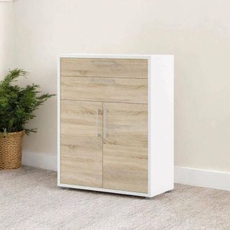 Dmora Dmora - Aparador Agra, Buf&eacute; De Sal&oacute;n, Aparador De Sal&oacute;n, Despensa De Cocina, 89x40 H113 Cm, Blanco Y Roble