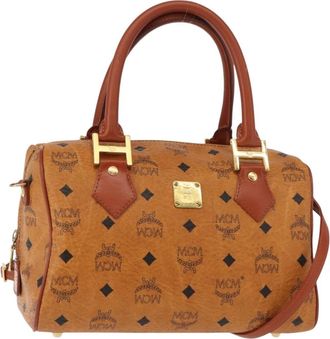 MCM Visetos Logogramme Handbag Canvas And Leather Brown Canvas Handbag (Pre-Owned)