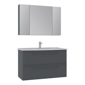 Hanah Home Set Mobile Lavabo Con Specchio (2 Pezzi) nuvola 100 V2 - 100 X 50 X 62 Cm - Antracite