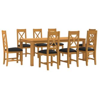 vidaXL Set Da Pranzo 9 Pz Nero Legno Di Quercia Massello Vidaxl