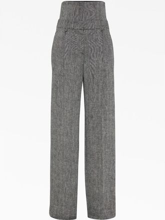 Brunello Cucinelli Black White Linen Wide Leg Trousers, Brand Size 48 (US Size 14)