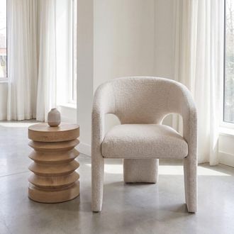 Maisons du monde Sill&oacute;n de comedor de 3 patas de tejido de poli&eacute;ster borreguito crudo