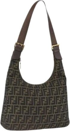 Fendi Pre-owned Shoulder Bags, female, Brown, Size: ONE SIZE Pre-owned Zucca Canvas Shoulder Bag