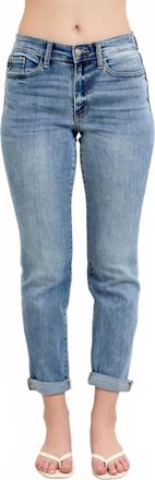 Judy Blue Mid-Rise Bleach Wash Cuffed Boyfriend Denim Jeans In Light Wash