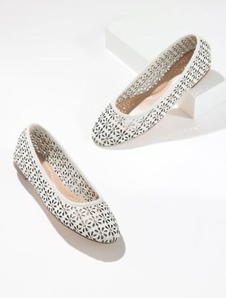 Talbots Ansly Perforated Nappa Ballet Flats - White - 8M Talbots