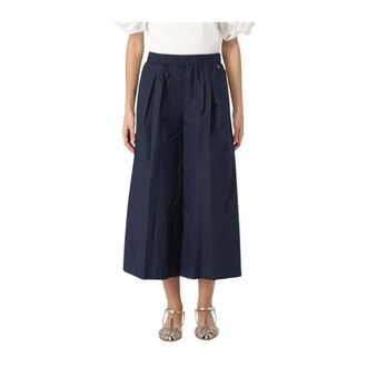 Twinset Cropped Trousers, female, Blue, XS, Pleated WideLeg Culottes