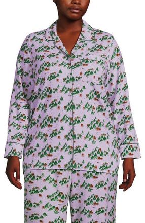 Lands End Plus Size Long Sleeve Print Flannel Pajama Top in Lavender Blush Village at Nordstrom, Size 2X