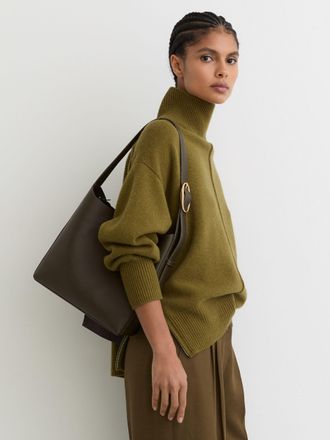 Reiss Green Suede and Leather Tote Bag
