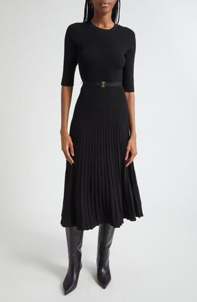 Veronica Beard Elthea Elbow Sleeve Rib Knit Dress in Black at Nordstrom, Size X-Small