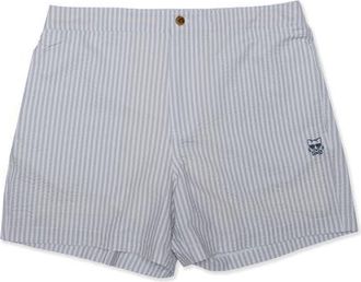Party Pants Mullet Seersucker Striped Swim Trunks in Grey at Nordstrom, Size Xx-Large