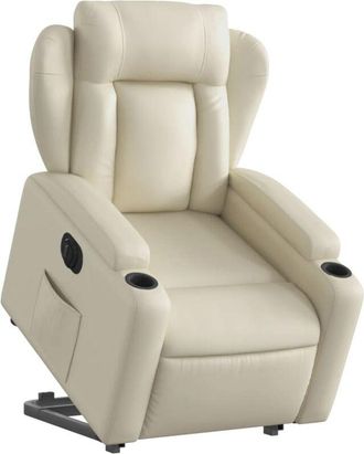 vidaXL Sill&oacute;n Reclinable Elevable El&eacute;ctrico De Cuero Sint&eacute;tico Crema Vidaxl