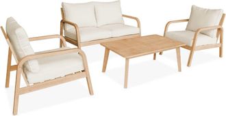 Sweeek Conjunto de muebles de jard&iacute;n de madera acacia, 4 plazas, beige