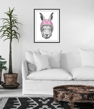 Queence Bild »Lykke« Hase Hasen Haustiere Kunst Schwarz-Weiss Stern Sterne 1 Stk. tlg. HD Premium Poster-Druck inkl. Holzrahmen
