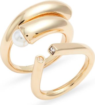 Open Edit Set of 2 Rings in White- Gold at Nordstrom, Size Medium