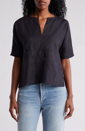 James Perse Split Neck Linen Top in Black at Nordstrom Rack, Size 1 (Fits Like 0-2 Us)