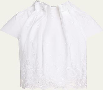 Simone Rocha Eyelet Embroidered Sculpted-Neck Cap-Sleeve Top