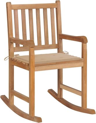 vidaXL Vidaxl - Silla Mecedora De Madera Maciza De Teca Con Coj&iacute;n Beige