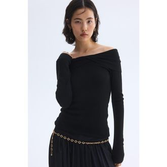 H&M Twist-detail Off-the-shoulder Top in Black at Nordstrom, Size Xx-Small