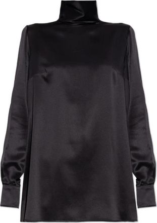 Dolce & Gabbana Zijden top met opstaande kraag - Dames - Blouses - Zwart - XS - Overhemden