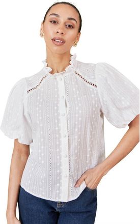 Yumi Broderie Anglaise Puff Sleeve Shirt in White at Nordstrom, Size 10