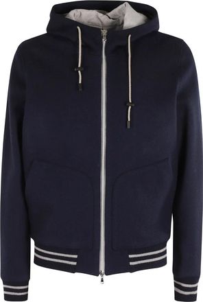 L.B.M. 1911 Grijze wollen bomberjack met capuchon - Heren - Vesten met rits - Blauw - S - Wol - Hoodies & sweatvesten