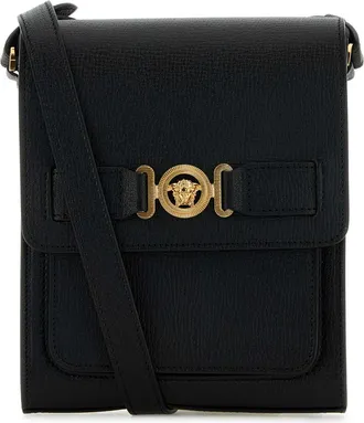 Versace Black Leather Medusa Biggie Crossbody Bag