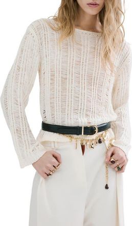 Mango Fray Open Knit Sweater in Ecru at Nordstrom, Size Medium