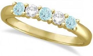 Allurez Five Stone Diamond and Aquamarine Ring 14k Yellow Gold (0.67ctw)